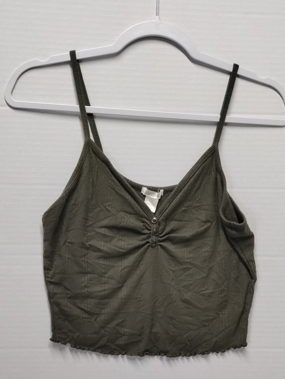 Bozzolo Olive Ribbed Button-Detail Cropped Cami Top Large